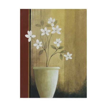 Pablo Esteban 'White Flowers In Vase On Beige' Canvas Art,24x32